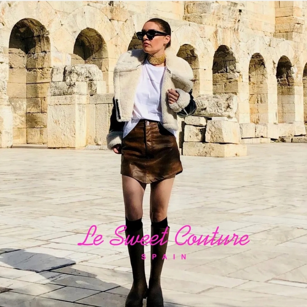 ZARA WOMAN NWT LIGHT BROWN FAUX LEATHER Skort shorts skirt bloggers fav